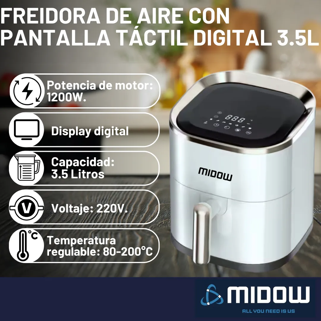 FREIDORA DE AIRE MIDOW 3.5LTS BLANCA-NEGRA MDW35D — miniatura 2