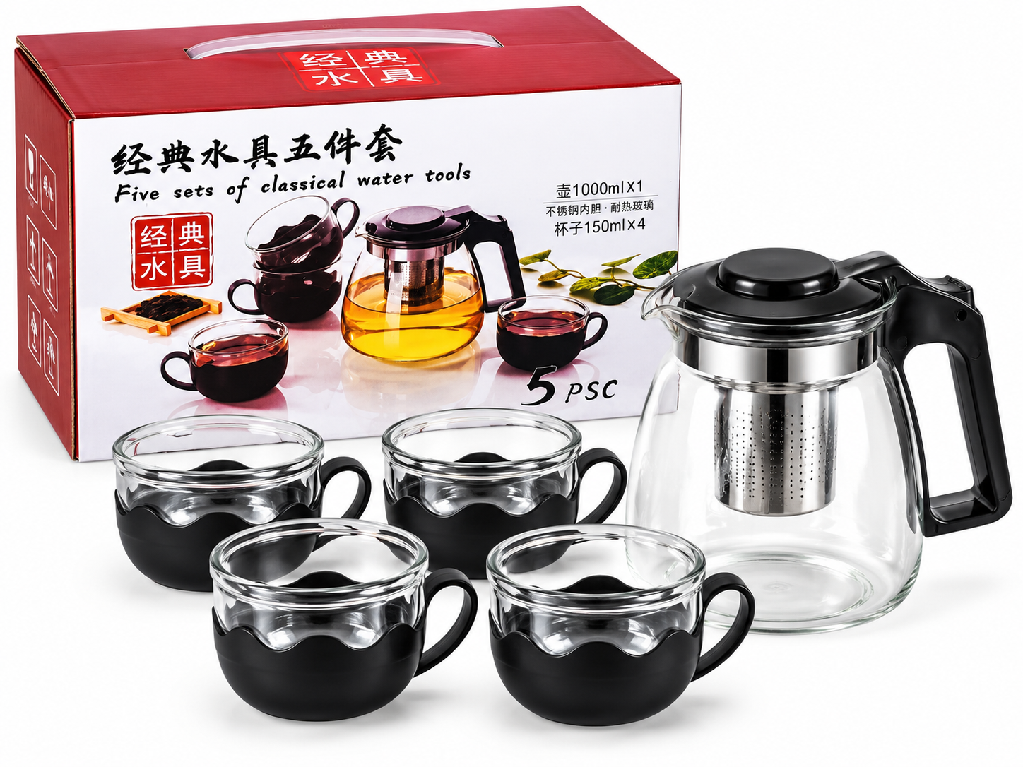 TEA-001 JARRA DE VIDRIO CON 4 TAZAS — miniatura 2